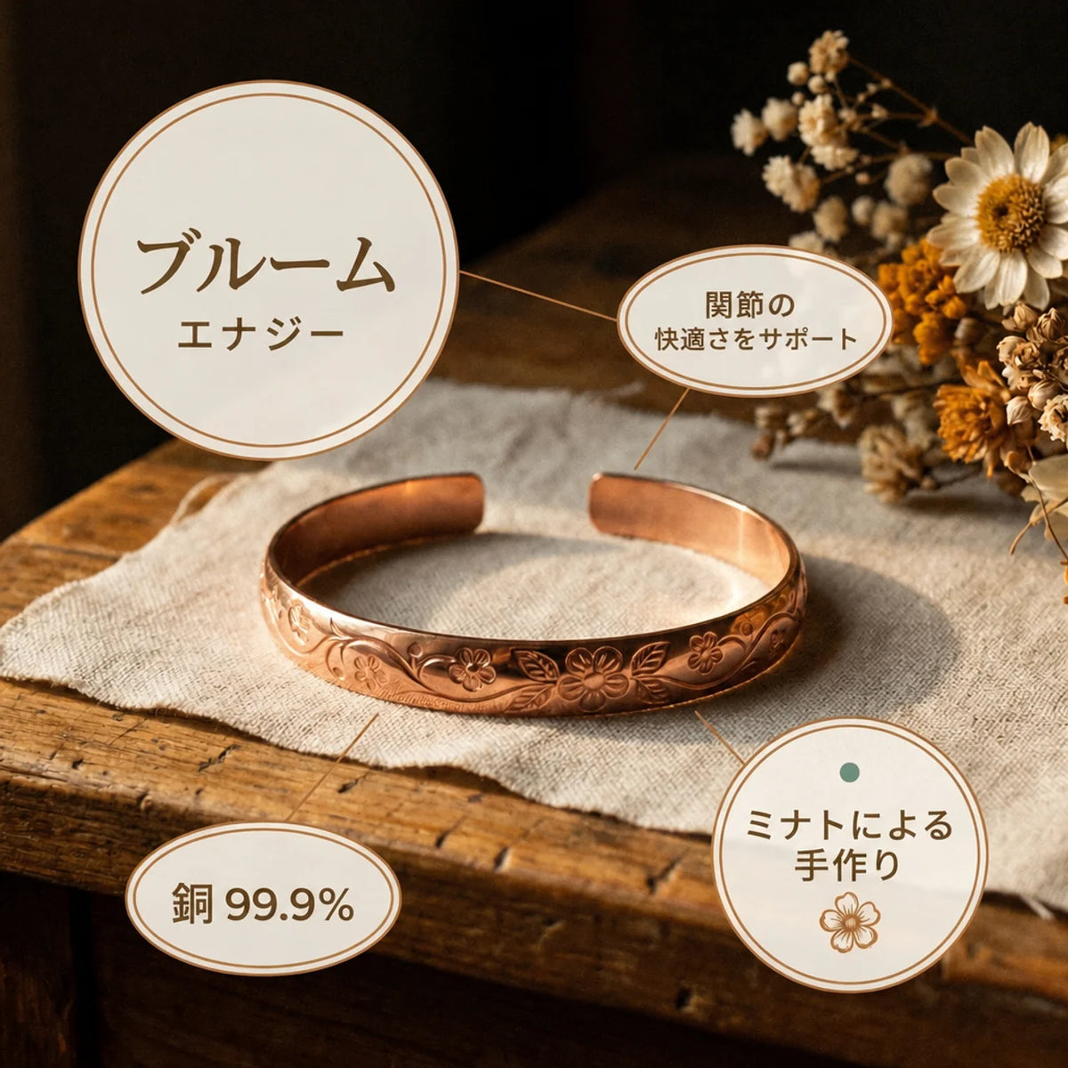 ミナトのブルーム｜銅製ブレスレット