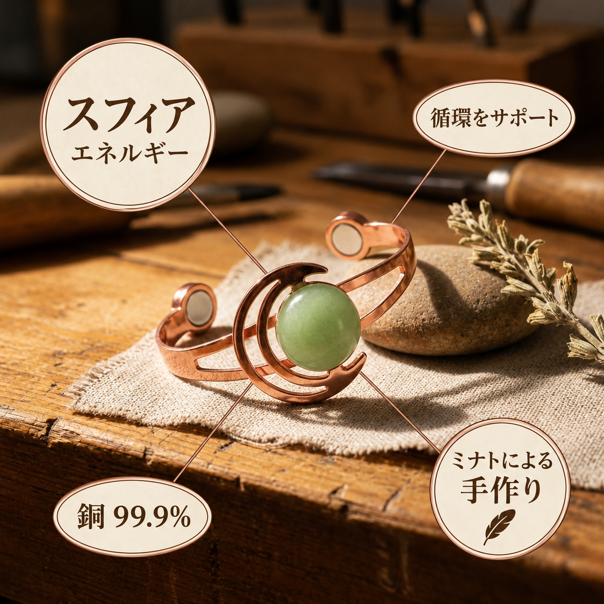 ミナトのスフィア グリーン｜銅製ブレスレット